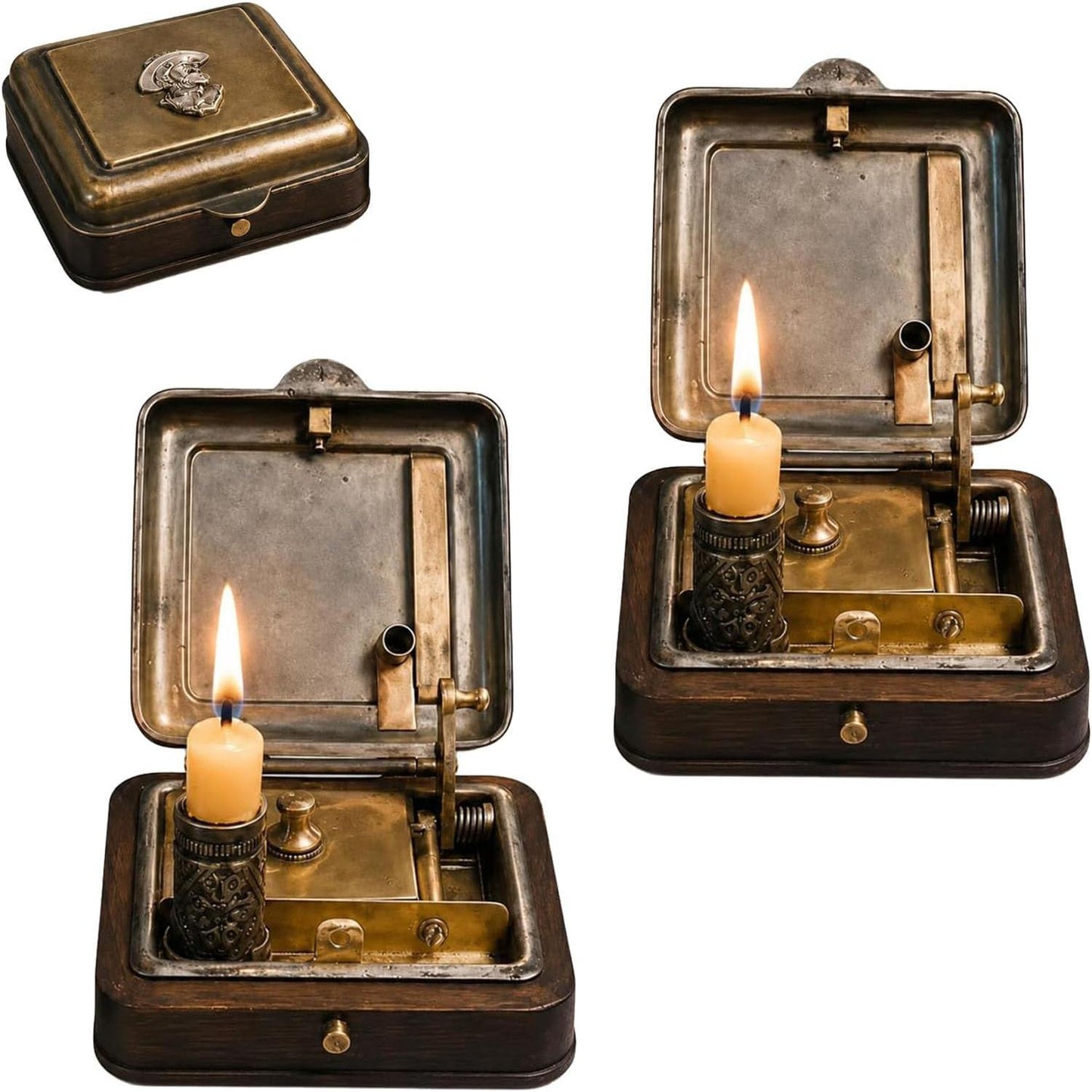 Vintage Mechanical Candle Box – Antique Brass Wind-Up Candle Holder