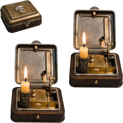 Vintage Mechanical Candle Box – Antique Brass Wind-Up Candle Holder