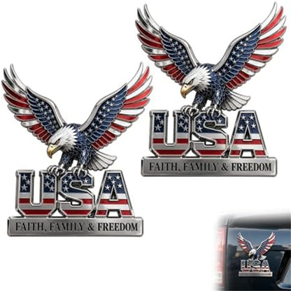 USA Faith, Family & Freedom 3D Metal Emblem - Patriotic Eagle Car Badge