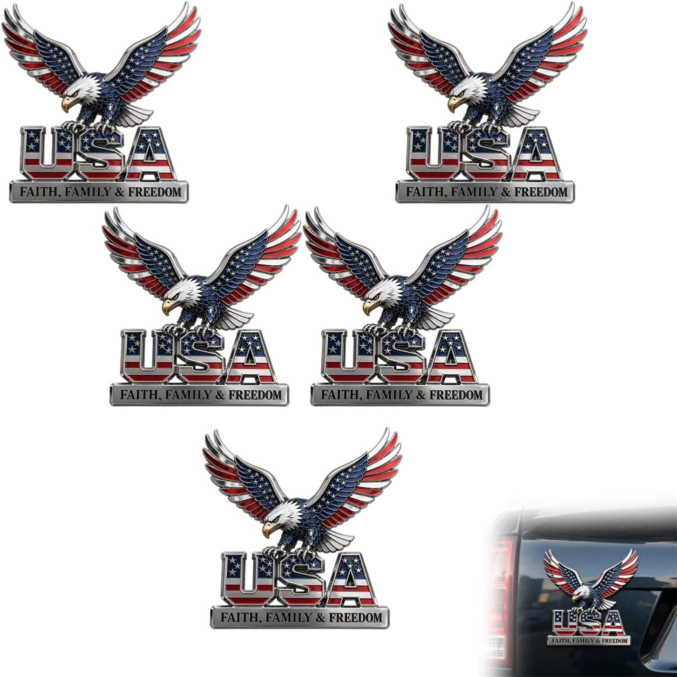 USA Faith, Family & Freedom 3D Metal Emblem - Patriotic Eagle Car Badge