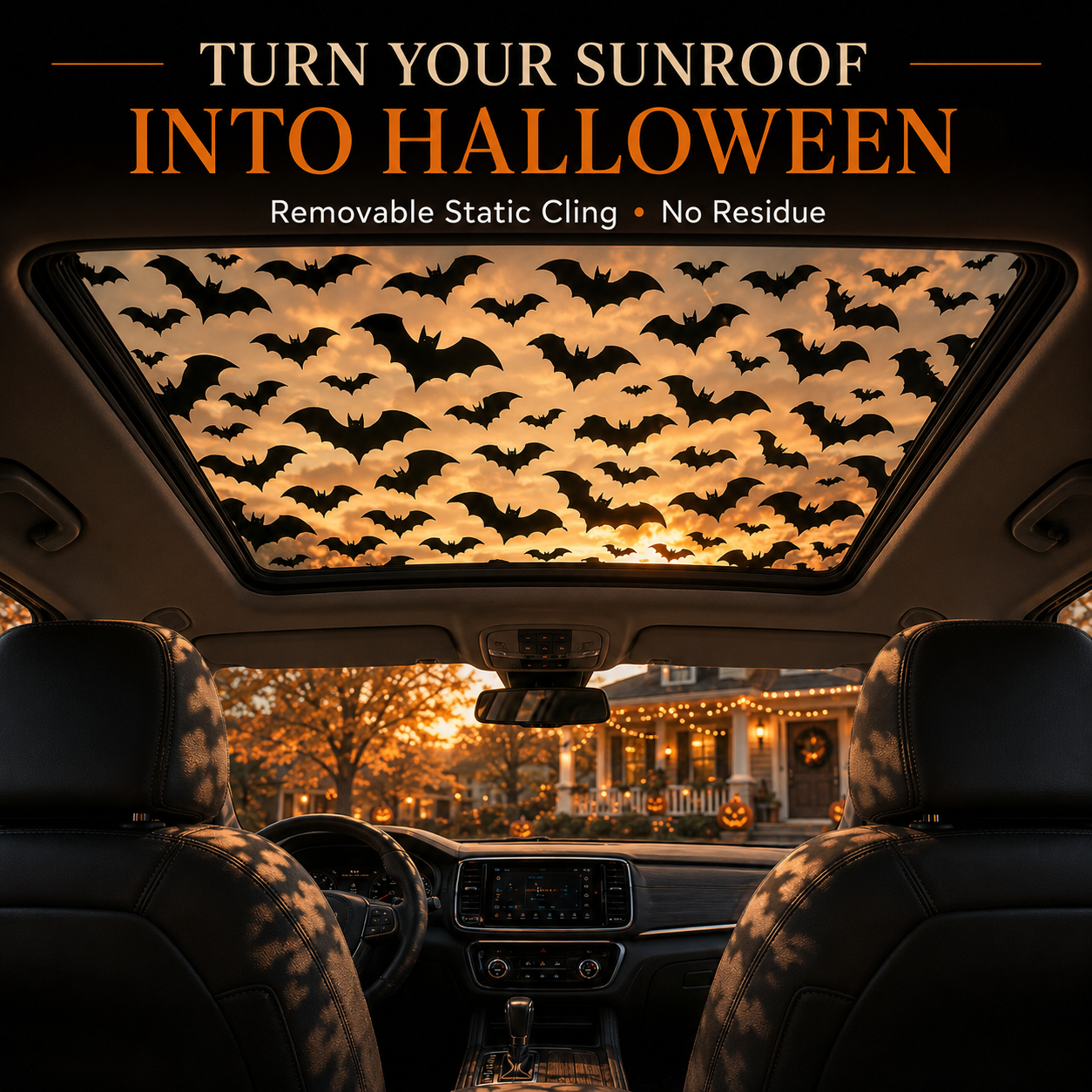 🕸🦇Halloween Sunroof Decal – Gothic Spiderweb & Bats Window Overlay