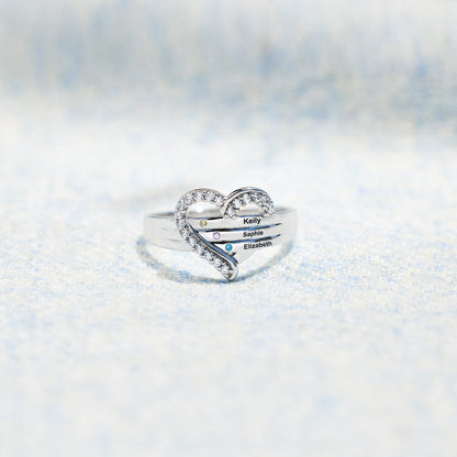 1-7 Names & Birthstones Heart Ring