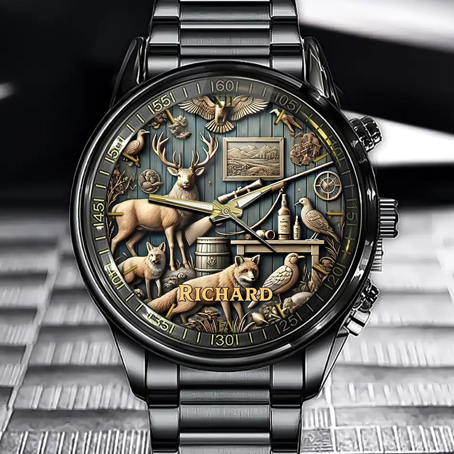 Personalised Hunting Themed Watch - Customize Your Name, Gift For Adventure Hunting Enthusiasts