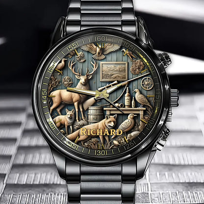 Personalised Hunting Themed Watch - Customize Your Name, Gift For Adventure Hunting Enthusiasts