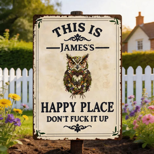 Personalized Retro Garden Metal Sign - Custom Named Happy Place Yard Decor Gift