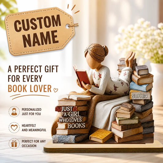 Custom Wooden Plaque - Personalized Name Book Lover Reading Girl Decor For Book Lovers