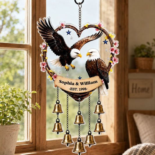 Custom Bald Eagle Wind Chime – Personalized Names & Year Anniversary Gift for Couples