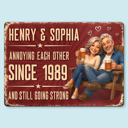 Custom Photo Home Decor Metal Sign - Personalized Anniversary Wedding Gifts For Husband And Wife, Him And Her - Together Through The Chaos