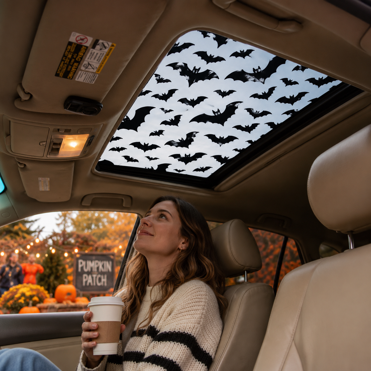 🕸🦇Halloween Sunroof Decal – Gothic Spiderweb & Bats Window Overlay