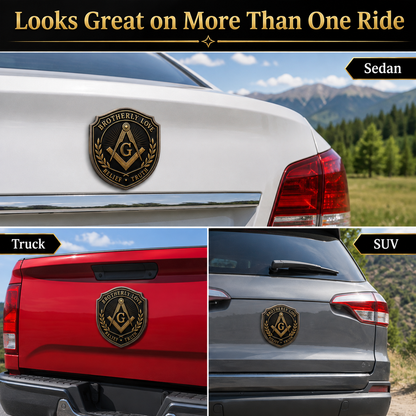 Freemason Metal Car Emblem – Brotherhood, Relief & Truth Masonic Badge for Cars, Trucks & Toolboxes