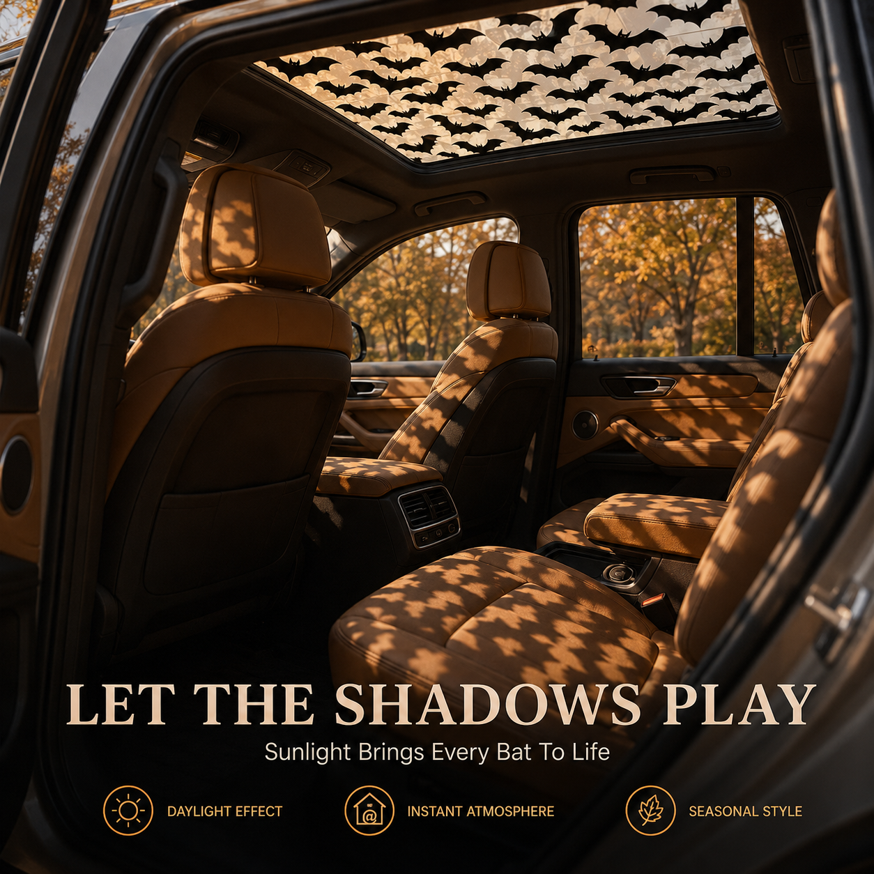 🕸🦇Halloween Sunroof Decal – Gothic Spiderweb & Bats Window Overlay