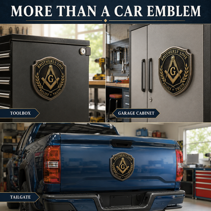 Freemason Metal Car Emblem – Brotherhood, Relief & Truth Masonic Badge for Cars, Trucks & Toolboxes