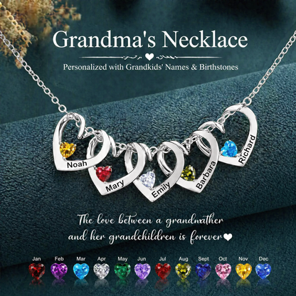 Personalized Heart Name Birthstone Necklace For Mom Grandma