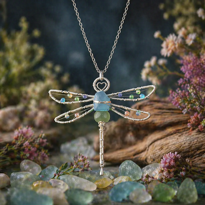 Sea Glass Butterfly & Dragonfly Pendant Necklace — Handmade Beach Jewelry Gift