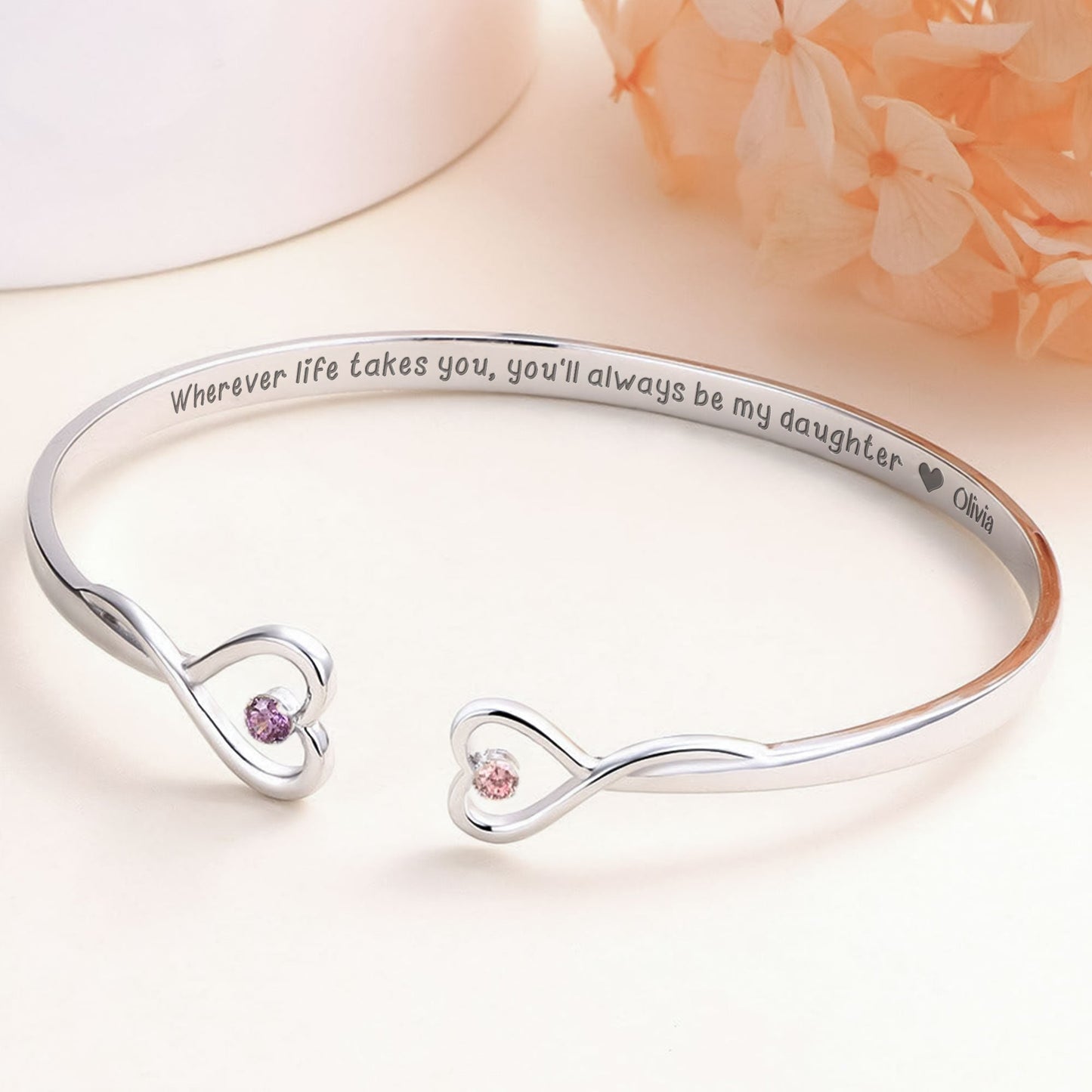 Wherever Life Takes You You'll Always Be My Daughter - Personalized Heart Bracelet