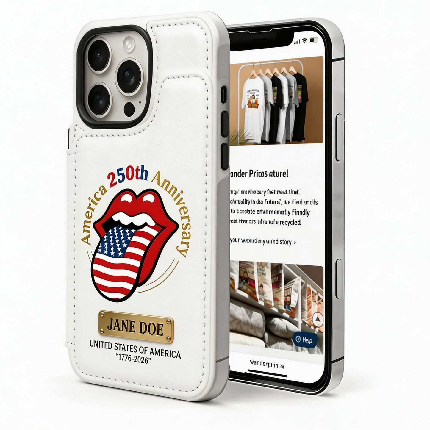 Personalized 1776–2026 Tribute Wallet Phone Case Custom Name & Bold Lips-and-Flag Motif Leather Cover